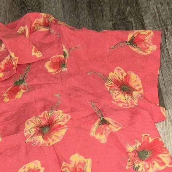 Avenue Womens Floral Print Short Sleeve Blouse Size 30/32 Linen & Rayon Pink - Picture 4 of 8
